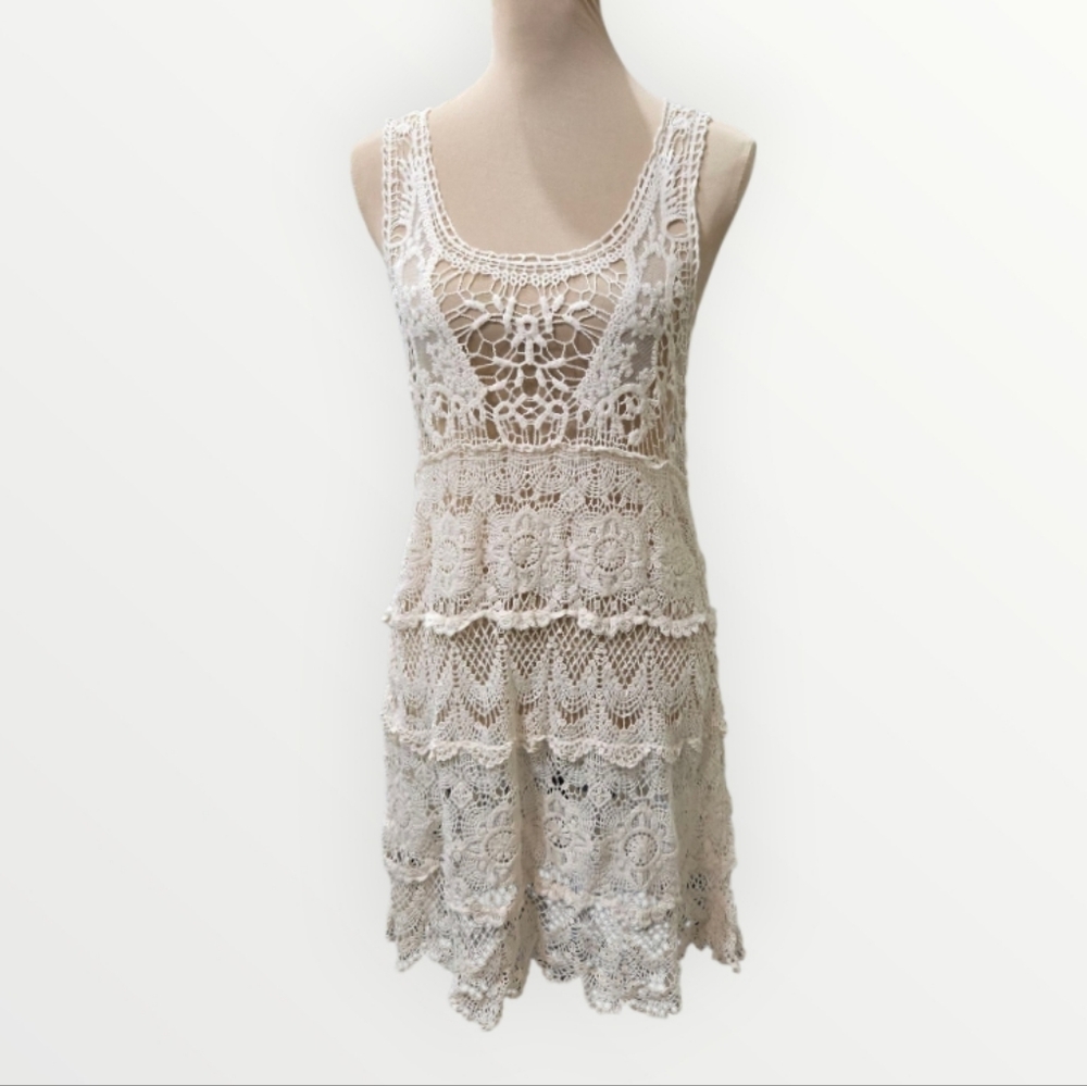 Dulcie Cream Crochet Lace Sleeveless Dress / Cover-Up M